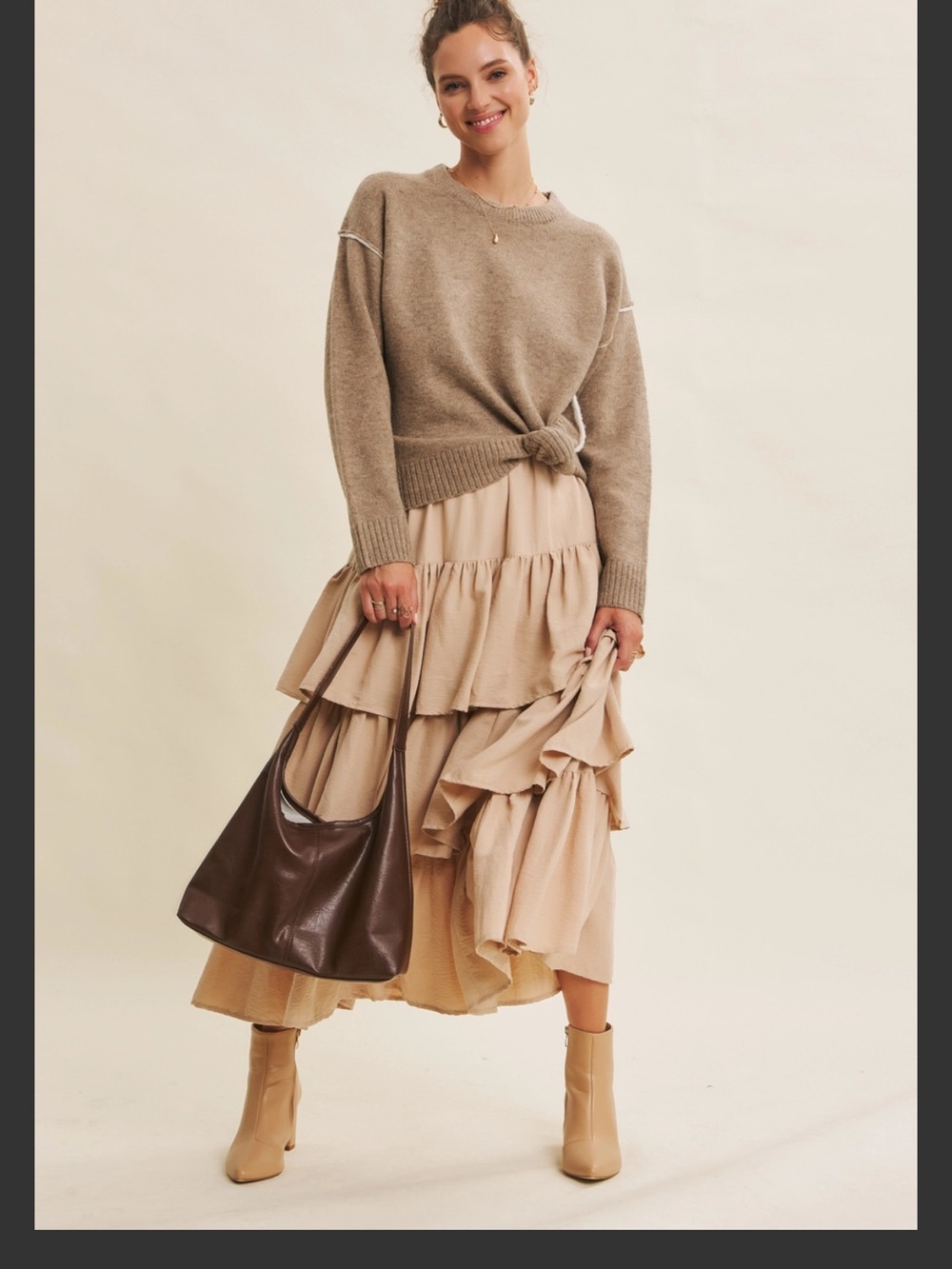 Slow Sunday Tiered Volume Maxi Skirt with Pockets - S - Picture 1 of 4
